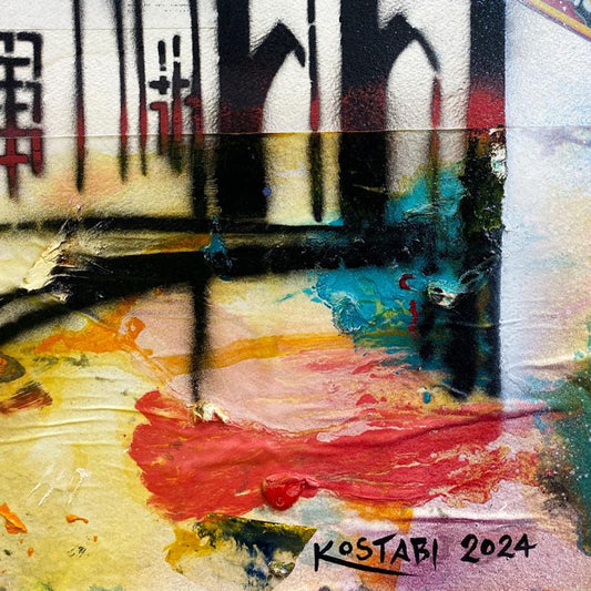 Mark Kostabi, "A Choreography of Souls" Framed Original Mixed Media Painting, Hand Signed with Certificate of Authenticity.