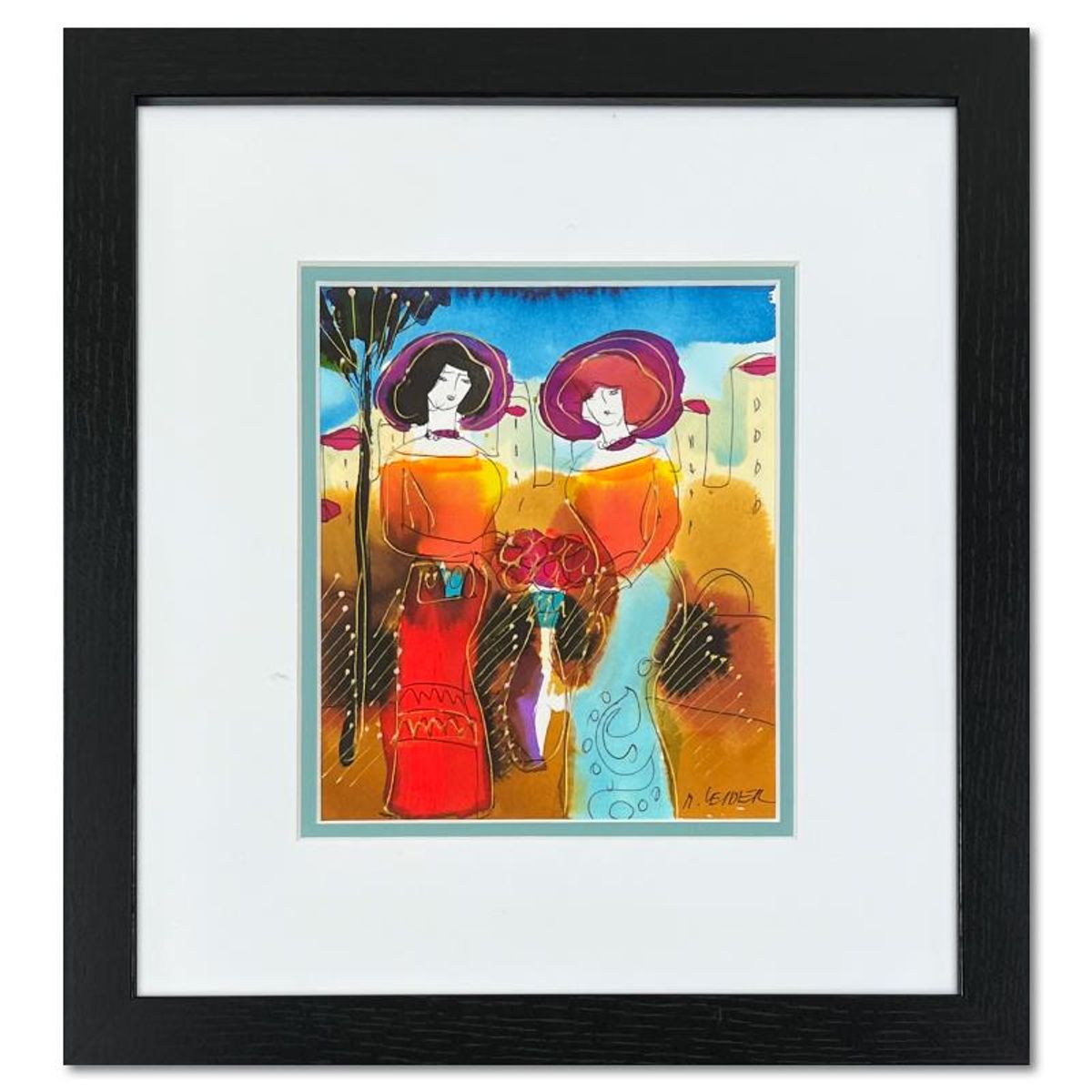 Moshe Leider, Framed Original Mixed Media Watercolor Painting, Hand Signed with Letter of Authenticity.