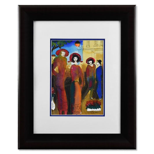 Moshe Leider, Framed Original Mixed Media Watercolor Painting, Hand Signed with Letter of Authenticity.