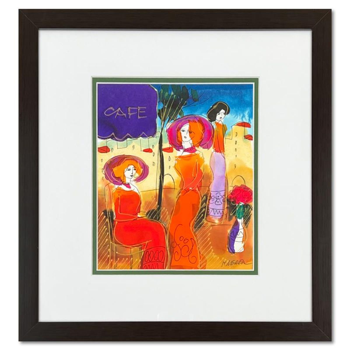 Moshe Leider, Framed Original Mixed Media Watercolor Painting, Hand Signed with Letter of Authenticity.