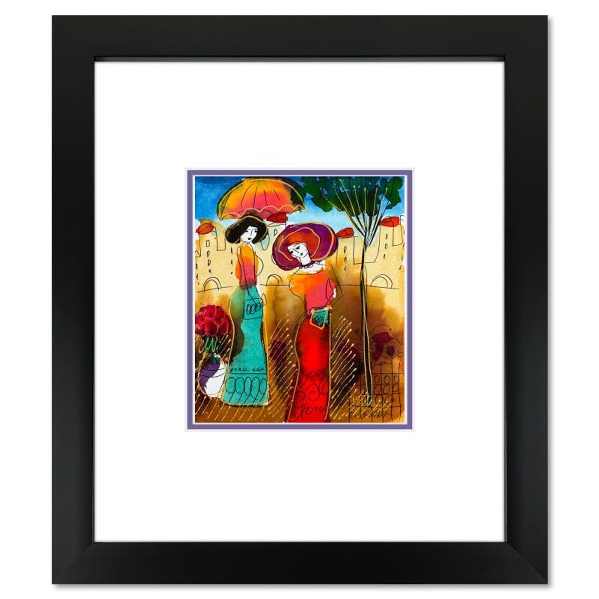 Moshe Leider, Framed Original Mixed Media Watercolor Painting, Hand Signed with Letter of Authenticity.