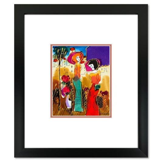 Moshe Leider, Framed Original Mixed Media Watercolor Painting, Hand Signed with Letter of Authenticity.