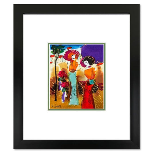 Moshe Leider, Framed Original Mixed Media Watercolor Painting, Hand Signed with Letter of Authenticity.