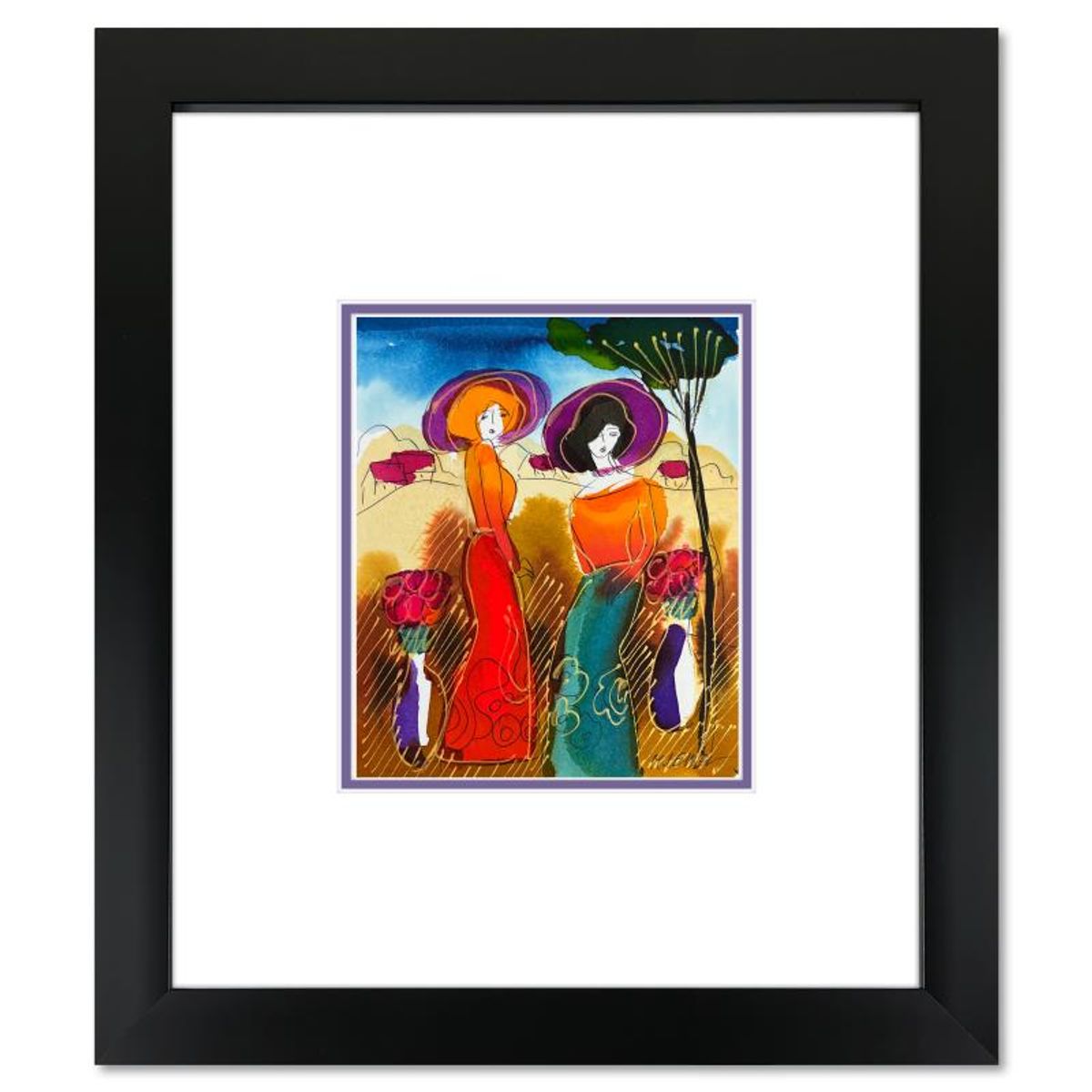Moshe Leider, Framed Original Mixed Media Watercolor Painting, Hand Signed with Letter of Authenticity.