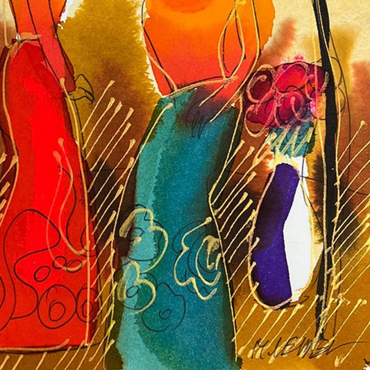 Moshe Leider, Framed Original Mixed Media Watercolor Painting, Hand Signed with Letter of Authenticity.