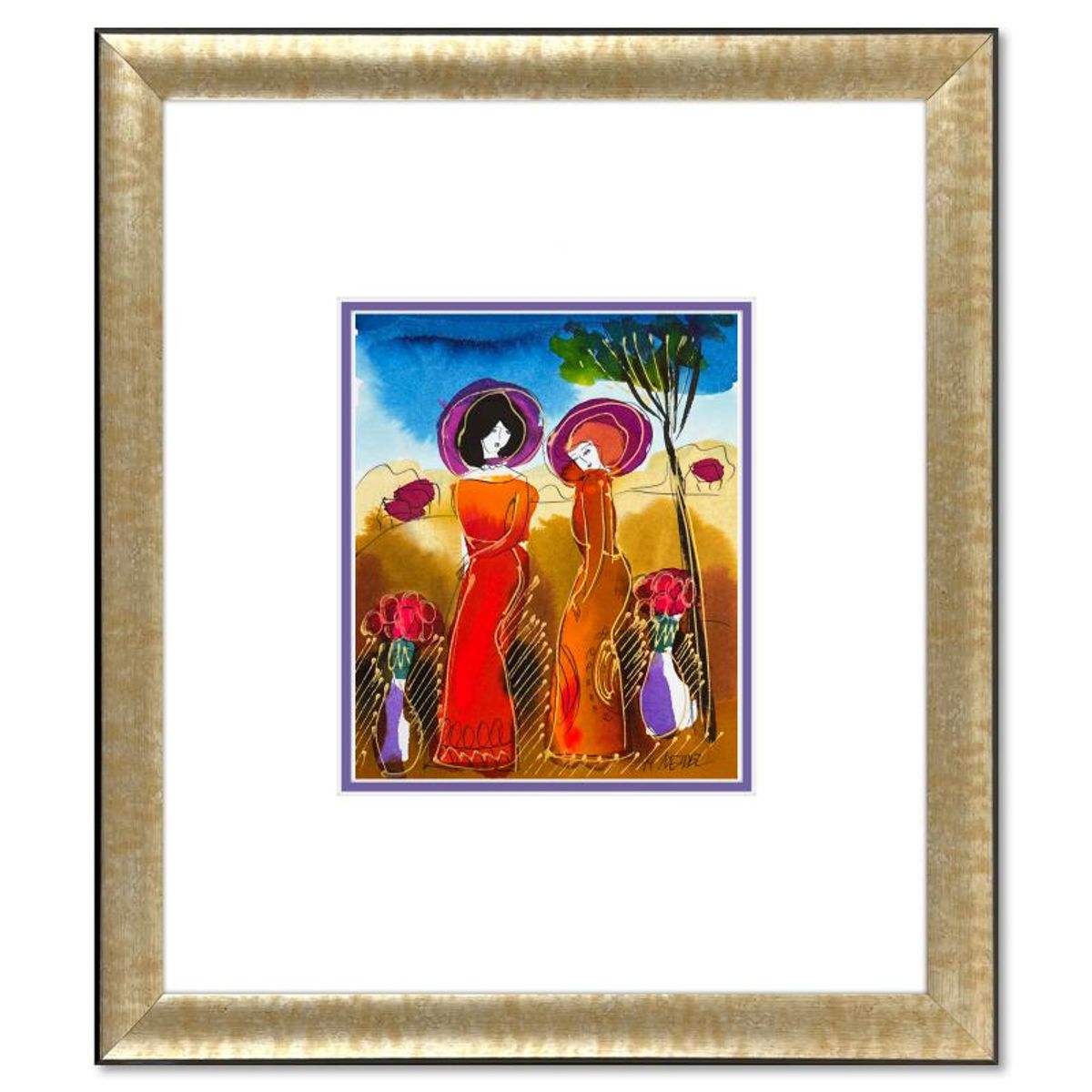 Moshe Leider, Framed Original Mixed Media Watercolor Painting, Hand Signed with Letter of Authenticity.