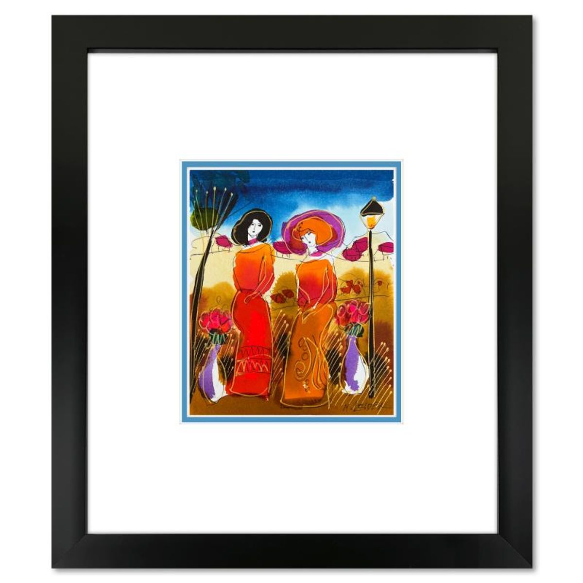 Moshe Leider, Framed Original Mixed Media Watercolor Painting, Hand Signed with Letter of Authenticity.