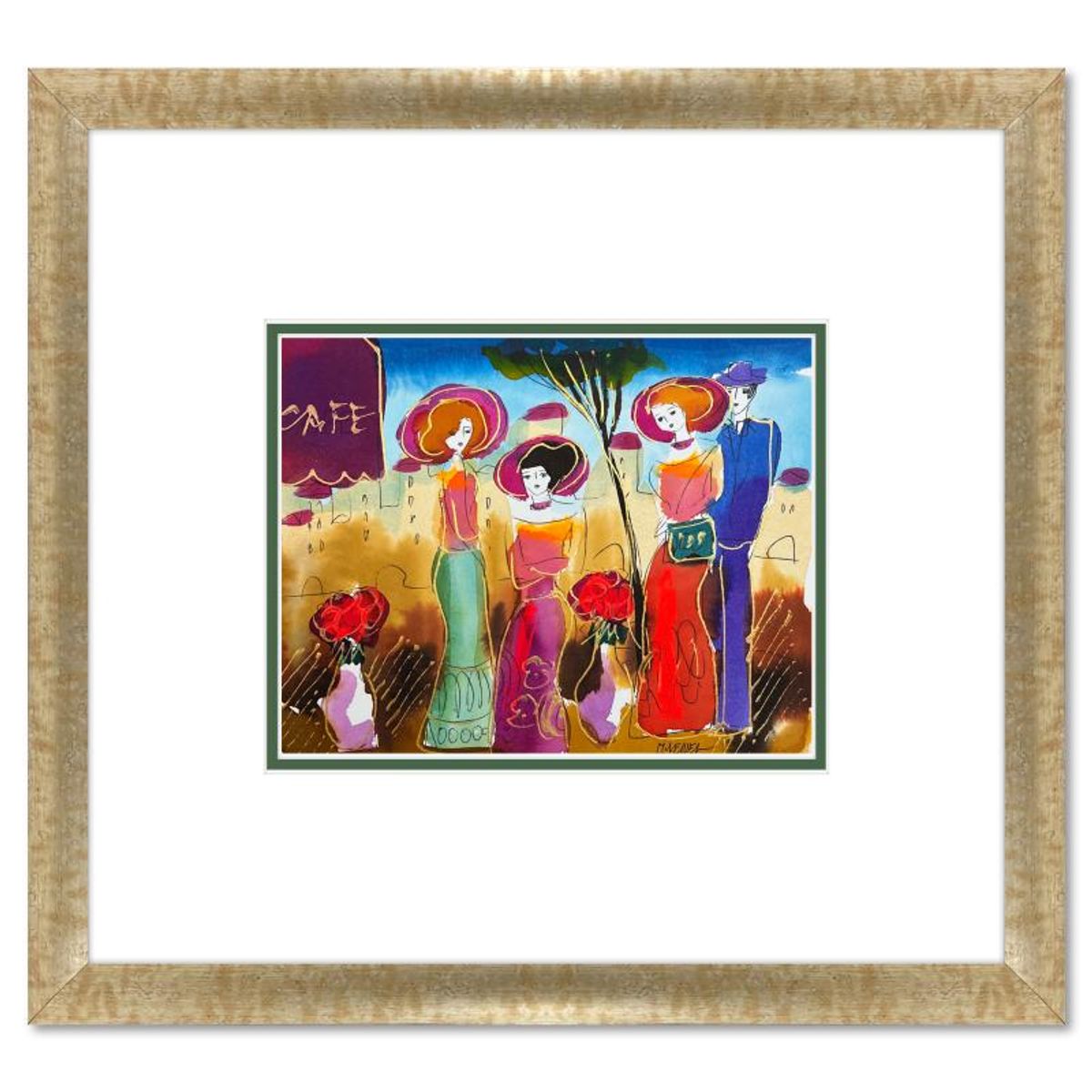 Moshe Leider, Framed Original Mixed Media Watercolor Painting, Hand Signed with Letter of Authenticity.