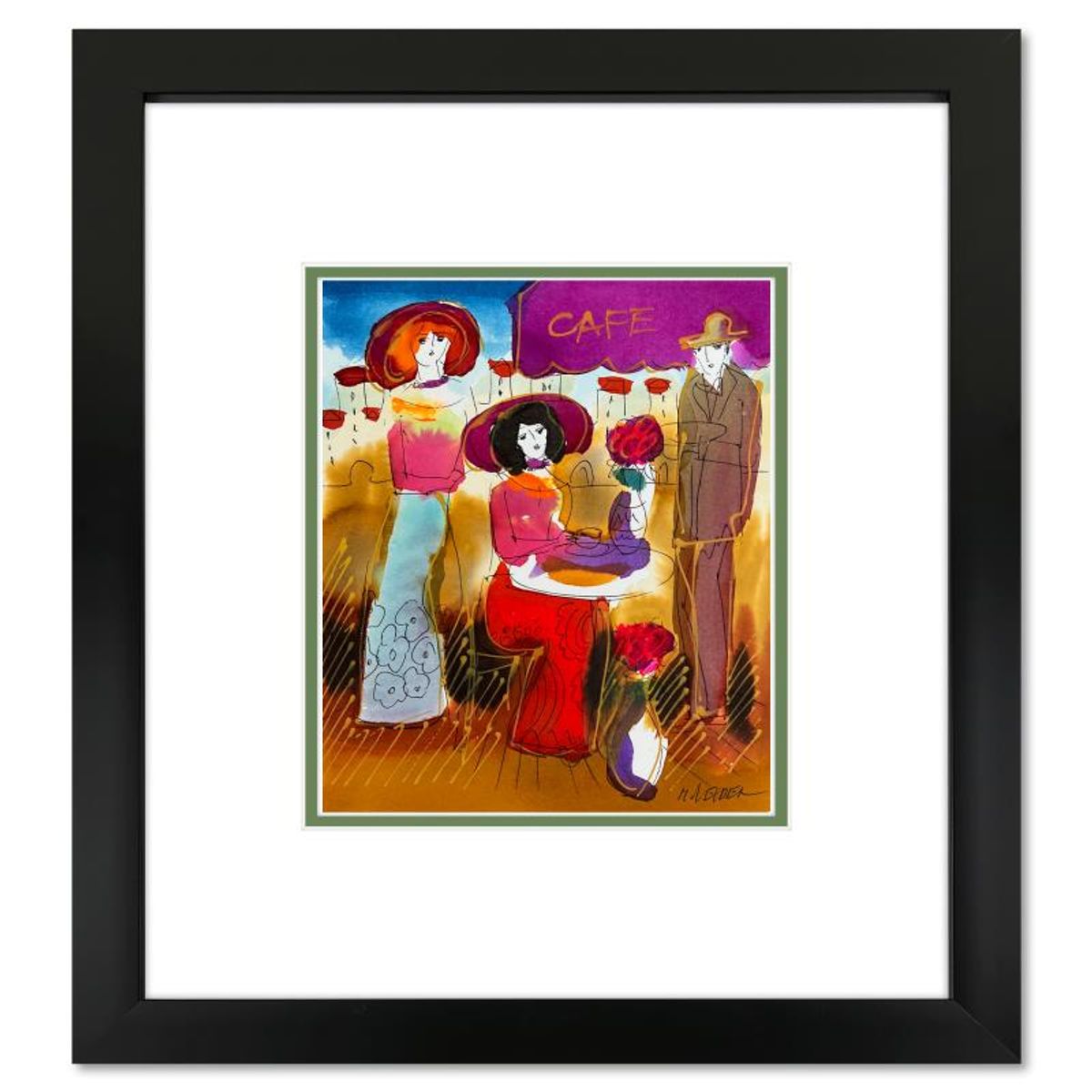 Moshe Leider, Framed Original Mixed Media Watercolor Painting, Hand Signed with Letter of Authenticity.