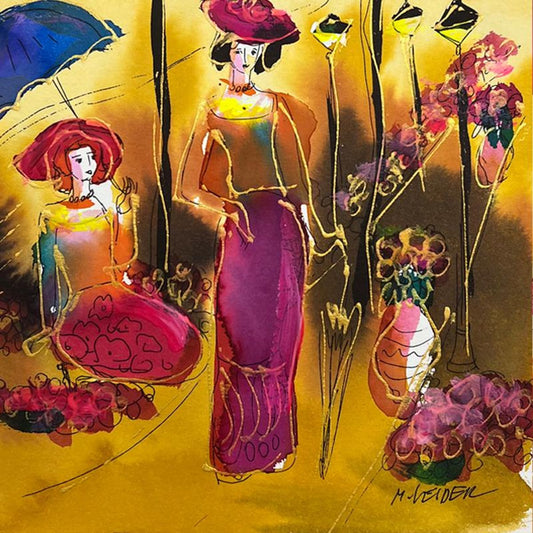 Moshe Leider, Framed Original Mixed Media Watercolor Painting, Hand Signed with Letter of Authenticity.