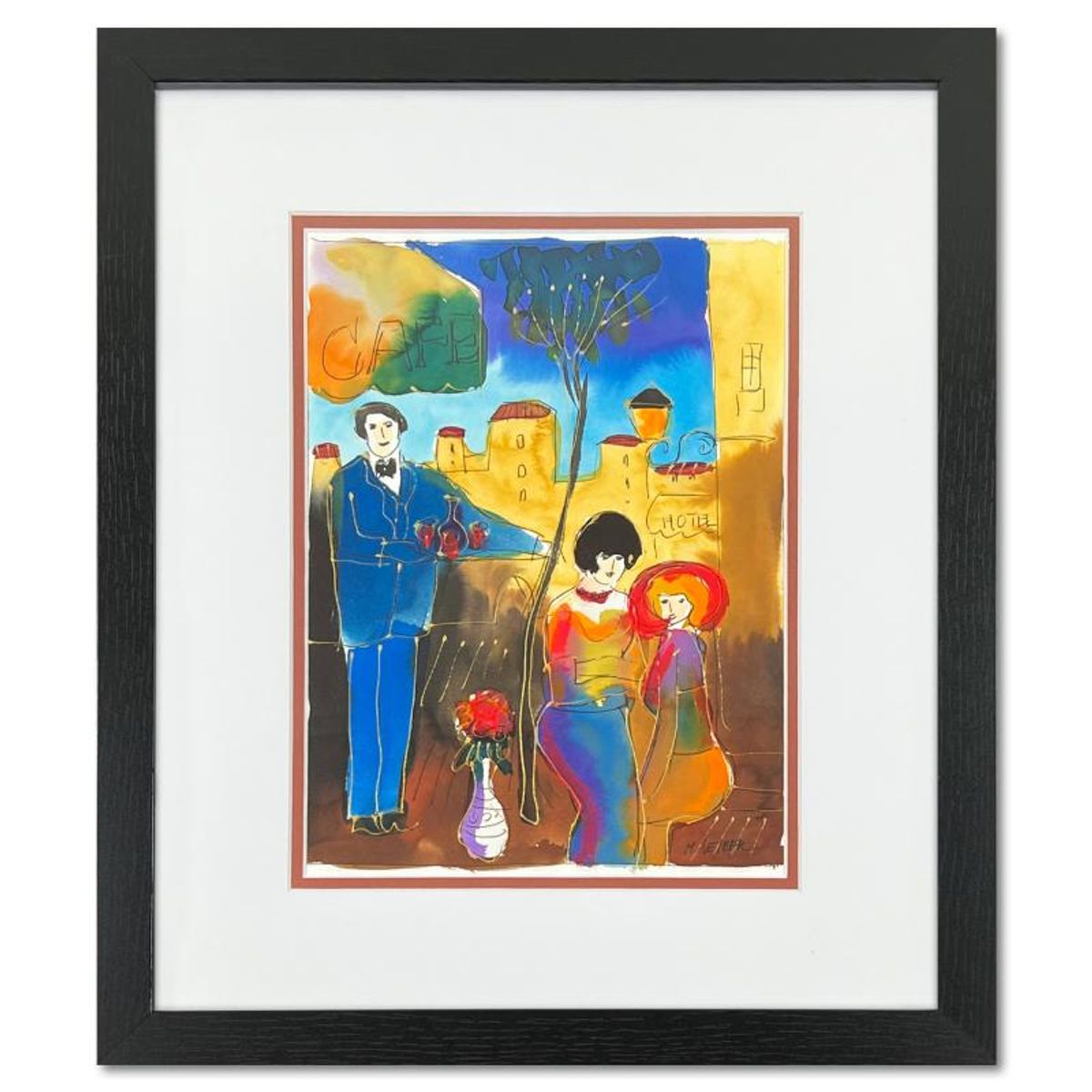 Moshe Leider, Framed Original Mixed Media Watercolor Painting, Hand Signed with Letter of Authenticity.