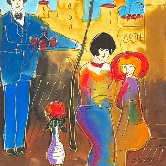 Moshe Leider, Framed Original Mixed Media Watercolor Painting, Hand Signed with Letter of Authenticity.