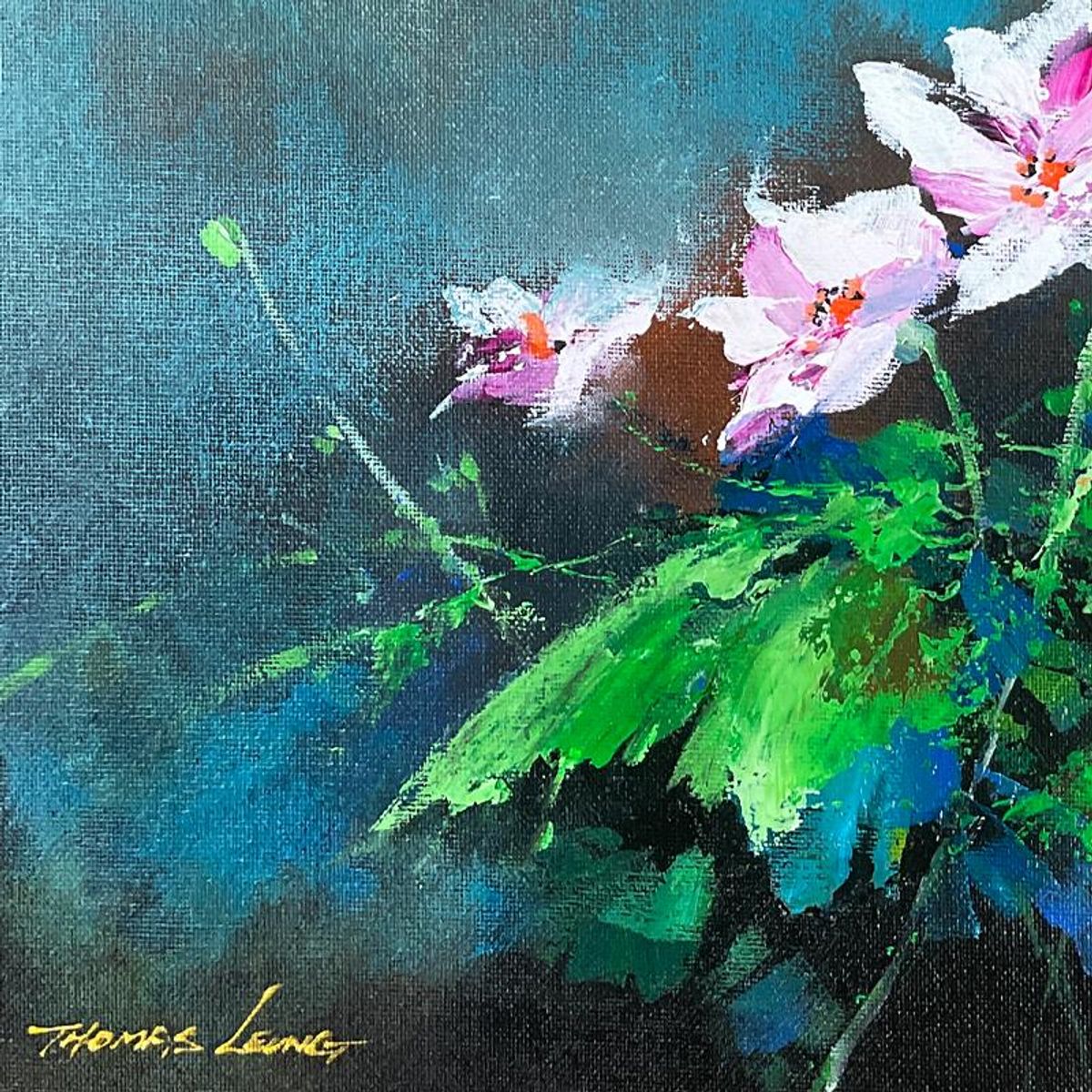 Thomas Leung, "Lily Beauty" Original Acrylic Painting on Canvas Board, Hand Signed with Letter of Authenticity.