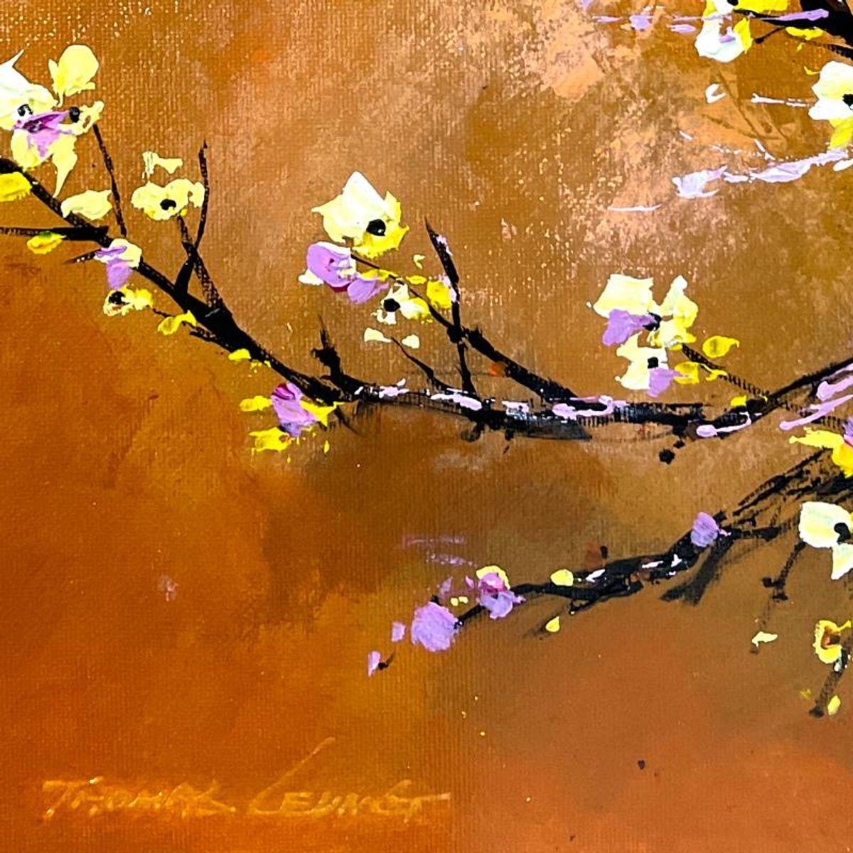 Thomas Leung, "Yellow Plum Blossom" Original Acrylic Painting on Board, Hand Signed with Letter of Authenticity