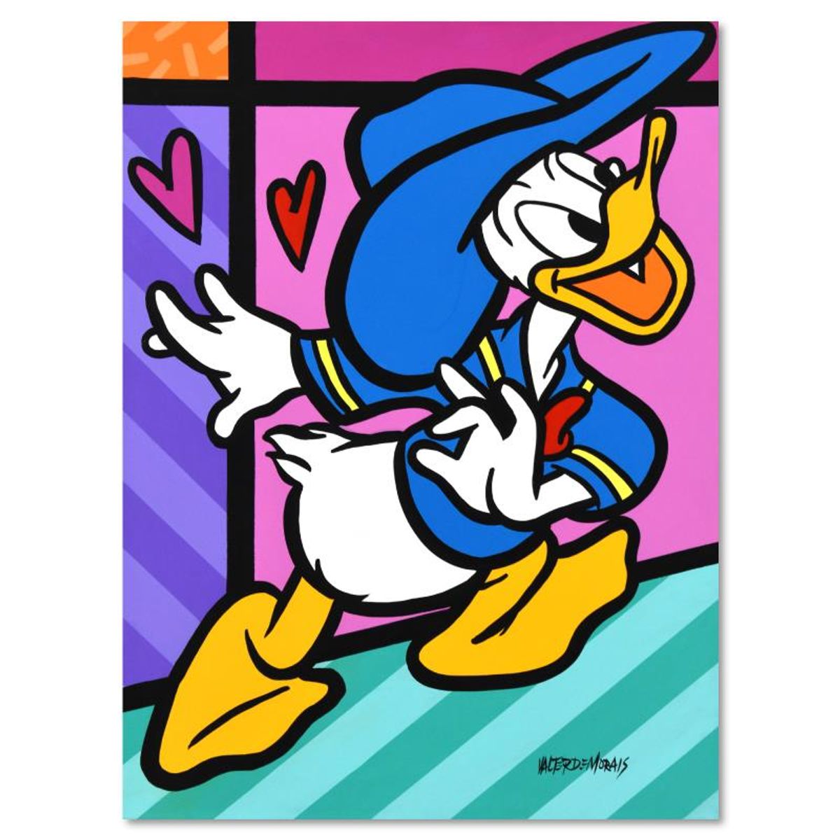 Valter Morais, "Donald Duck" Original Acrylic Painting on Canvas, Hand Signed with Letter of Authenticity.