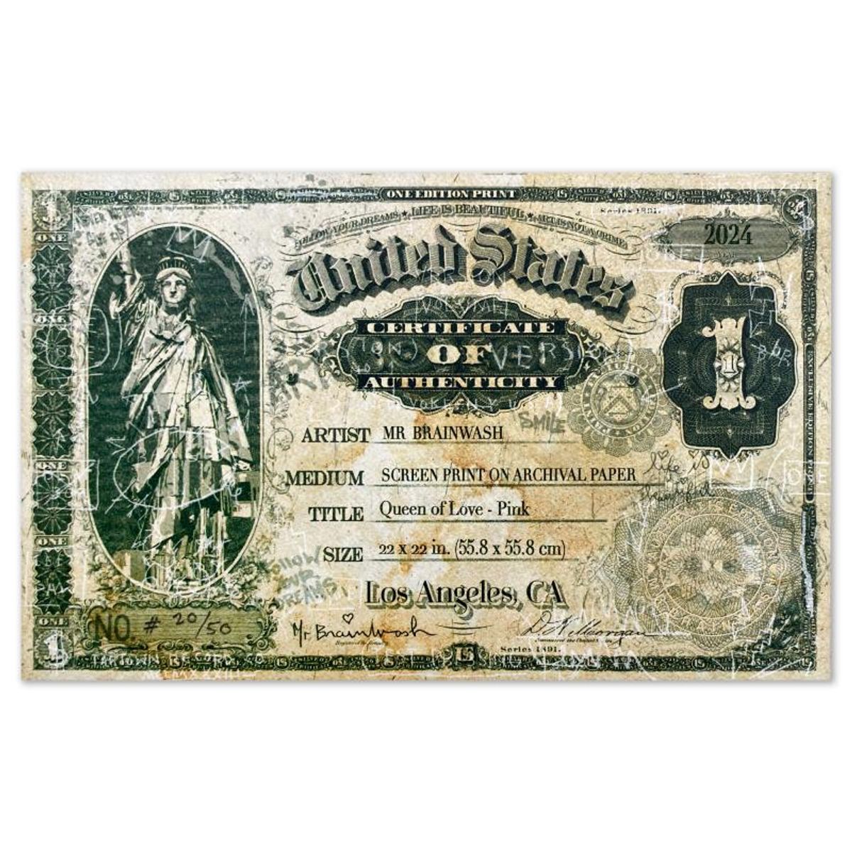 Mr Brainwash, "Queen of Love - Pink, 2024" Framed Limited Edition Silkscreen, Numbered and Hand Signed with Certificate of Authenticity.