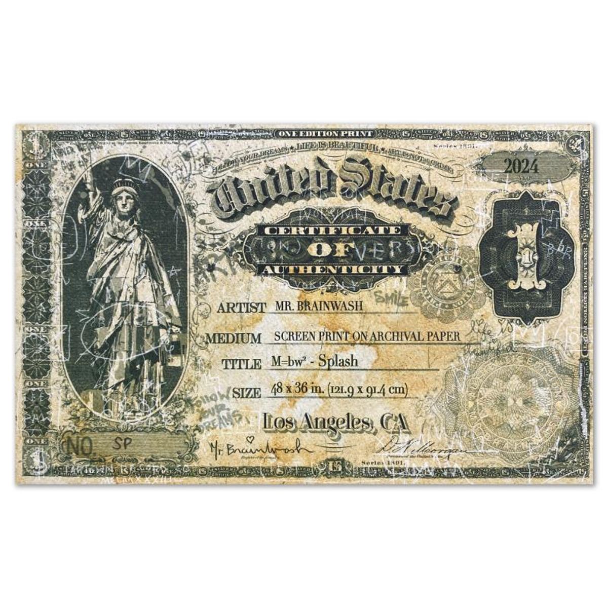 Mr Brainwash, "M=bw² - Splash, 2024" Framed Limited Edition Silkscreen, Hand Signed with Certificate of Authenticity.