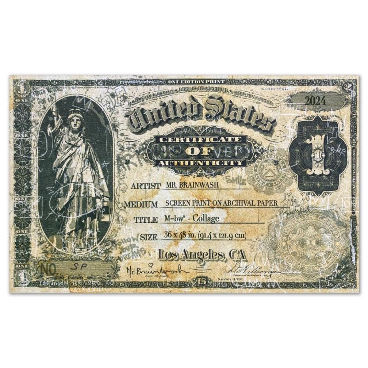 Mr Brainwash, "M=bw² - Collage, 2024" Framed Limited Edition Silkscreen, Hand Signed with Certificate of Authenticity.