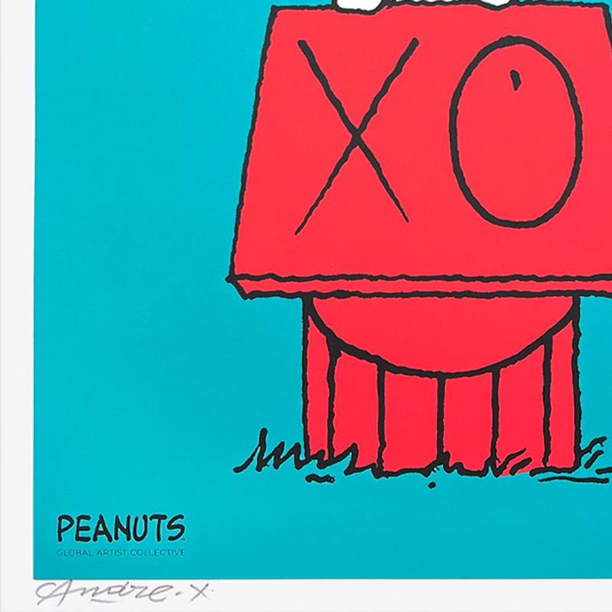 Mr. Andre (Andre Saraiva), "Snoopy & Woodstock on Red House (Blue)" Framed Limited Edition Silkscreen, Numbered and Hand Signed with Certificate of Authenticity.