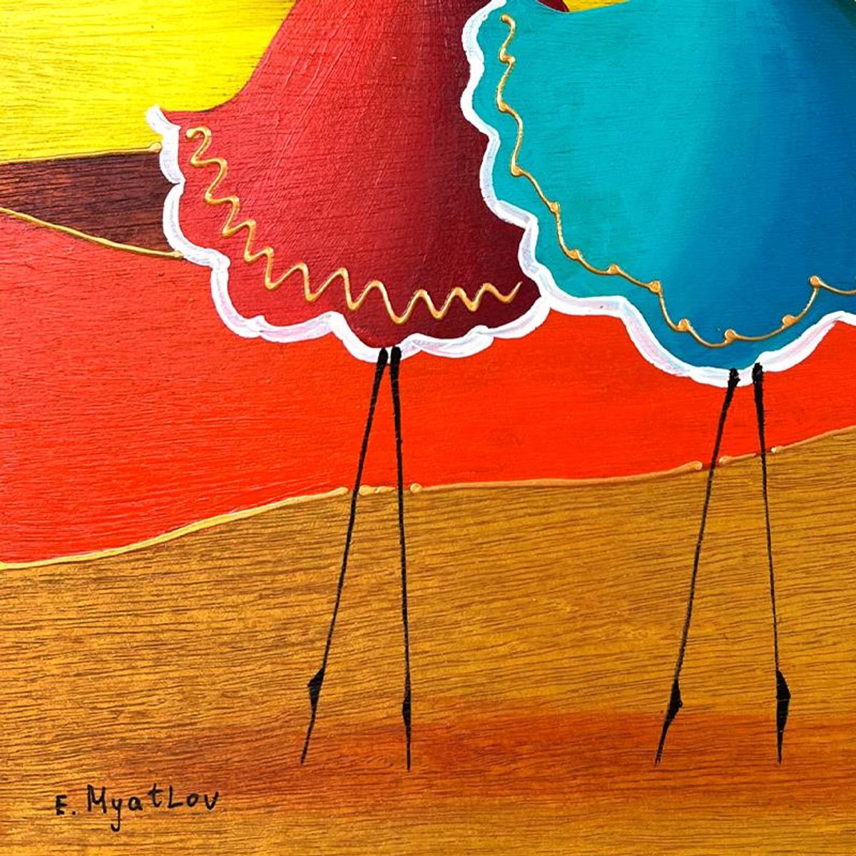 Ester Myatlov Hand Signed Original Painting on Wood Panel with Letter of Authenticity.