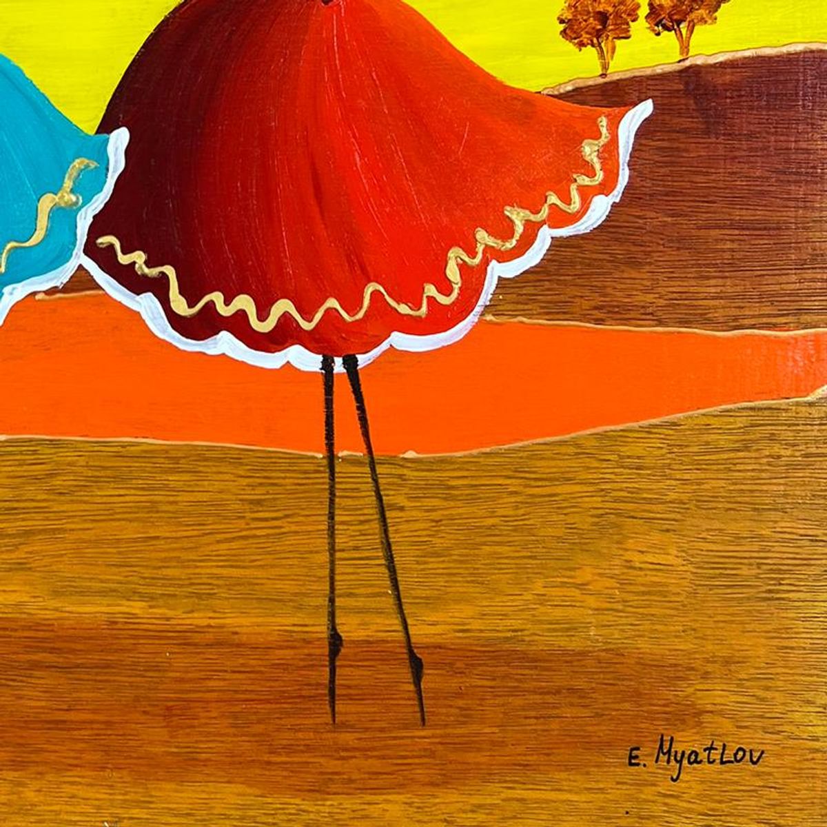 Ester Myatlov Hand Signed Original Painting on Wood Panel with Letter of Authenticity.