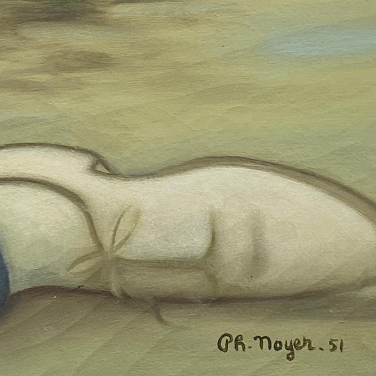 Philippe Noyer (1917-1985), "Boy Reclining at the Harbor" Framed Original Oil Painting on Canvas, Dated (1951) Hand Signed with Letter of Authenticity.