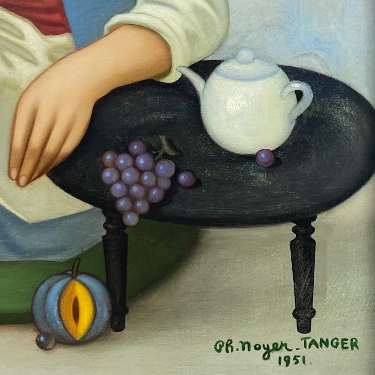 Philippe Noyer (1917-1985), "A Girl Taking Tea" Framed Original Oil Painting on Canvas, Dated (1951) Hand Signed with Letter of Authenticity.
