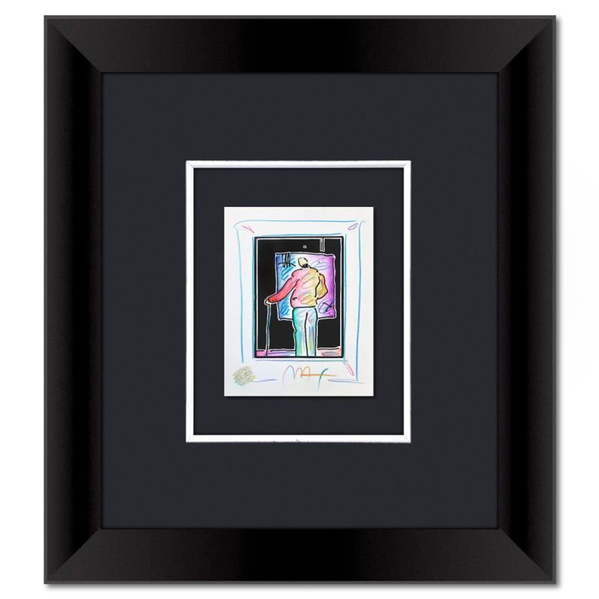 Peter Max, "Man at Easel" Framed One-of-a-Kind Mixed Media, Hand Signed with Registration Number Certifying Authenticity.