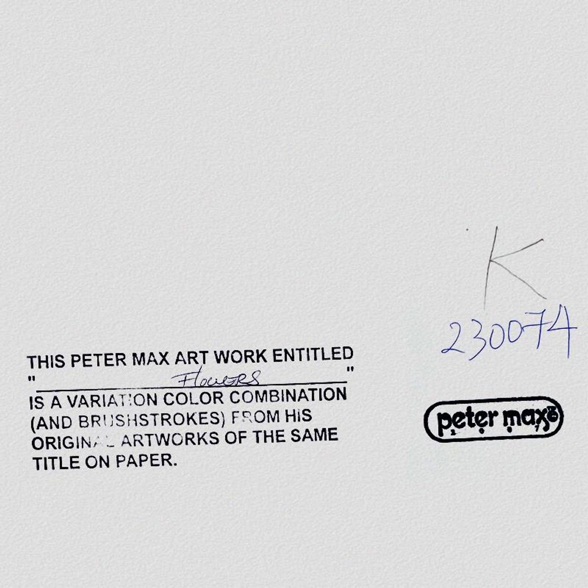 Peter Max, "Abstract Flower" Framed One-of-a-Kind Mixed Media, Hand Signed with Registration Number Certifying Authenticity.