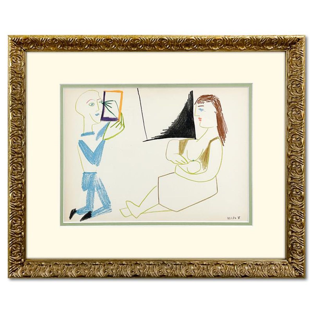 Picasso (1881-1973), "Human Comedy (27.1.54.V)" Framed Lithograph with Letter of Authenticity.
