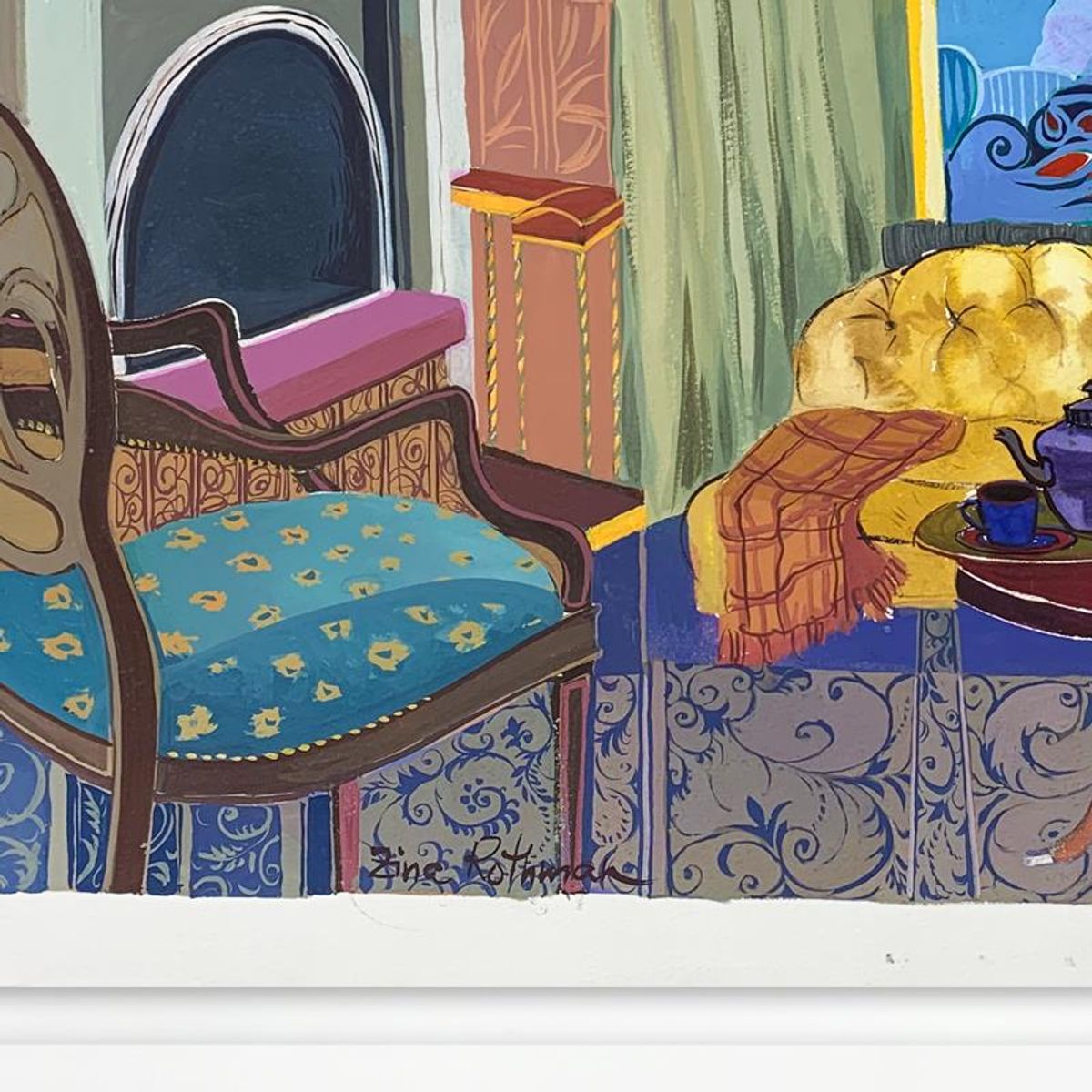 Zina Roitman, Framed Hand Signed Original Painting with Letter of Authenticity.