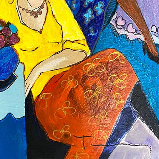 Itzchak Tarkay (1935-2012), "Quiet Afternoon" One-of-a-Kind Mixed Media Over Paint on Wood, Hand Signed with Letter of Authenticity