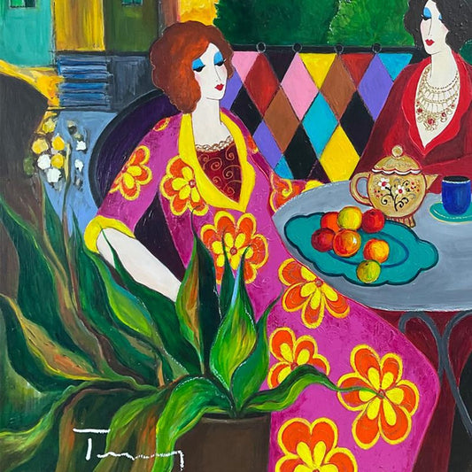 Itzchak Tarkay (1935-2012), "Spring Afternoon" One-of-a-Kind 3-Dimensional Mixed Media Over Paint on Wood, Hand Signed with Letter of Authenticity