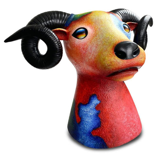 Wang, "Red Ram" Hand Painted Limited Edition Resin Sculpture, Numbered AP 1 and Hand Signed and Letter of Authenticity