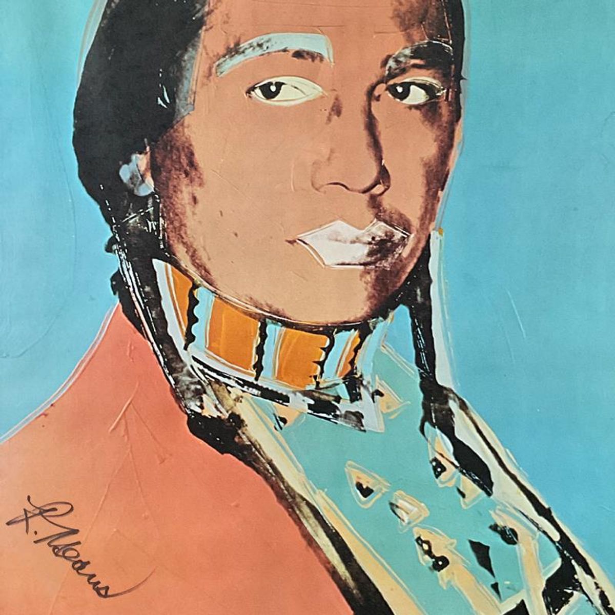 Andy Warhol (1928-1987), "The American Indian Series (Blue)" Framed Vintage Poster (51" x 33") from Ace Gallery (1977), Hand Signed by Warhol and & Russell Means (1939-2012) with Letter of Au