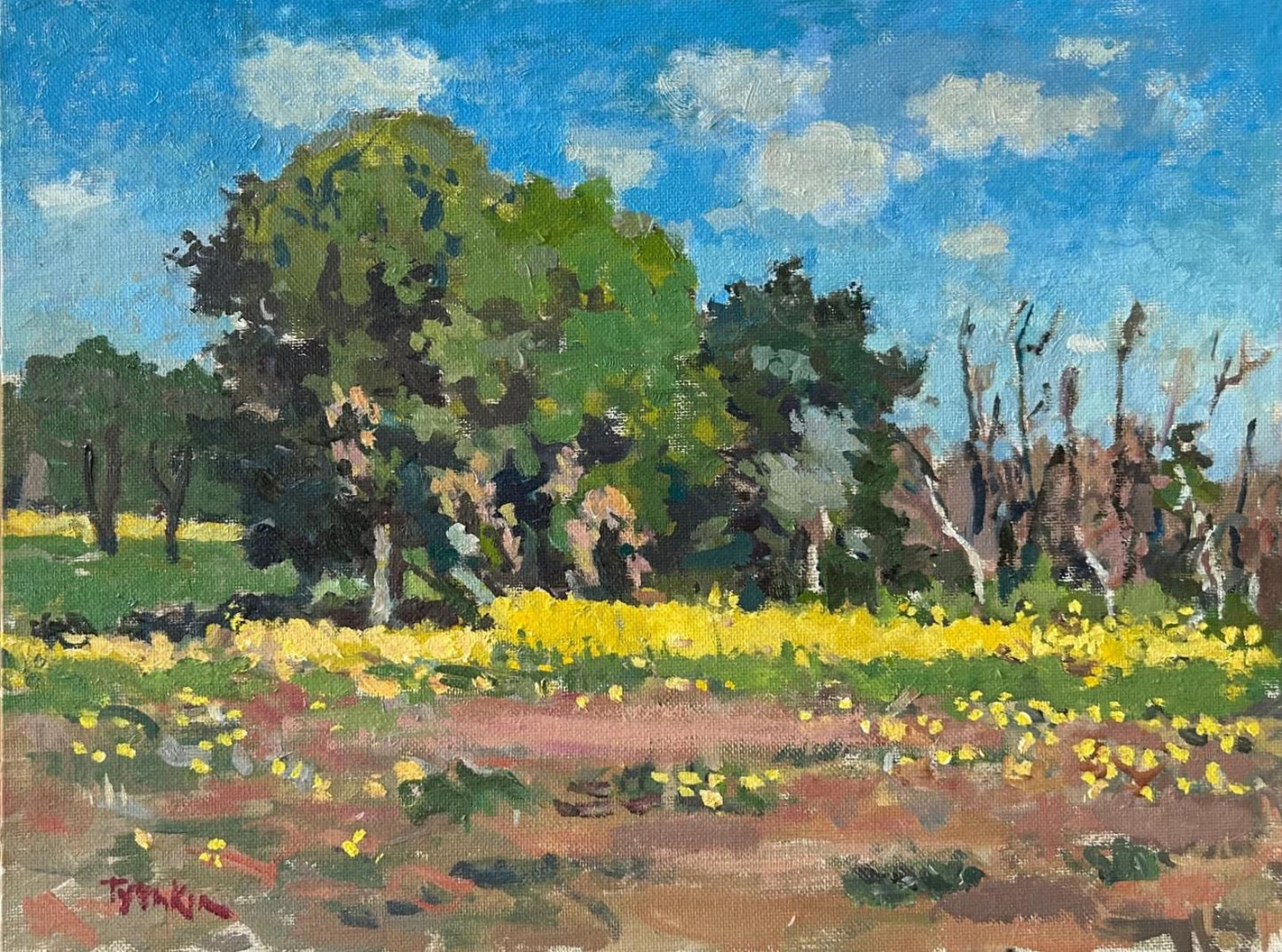 Boris Tyomkin- Original oil on board "Balboa Park. Los Angeles"
