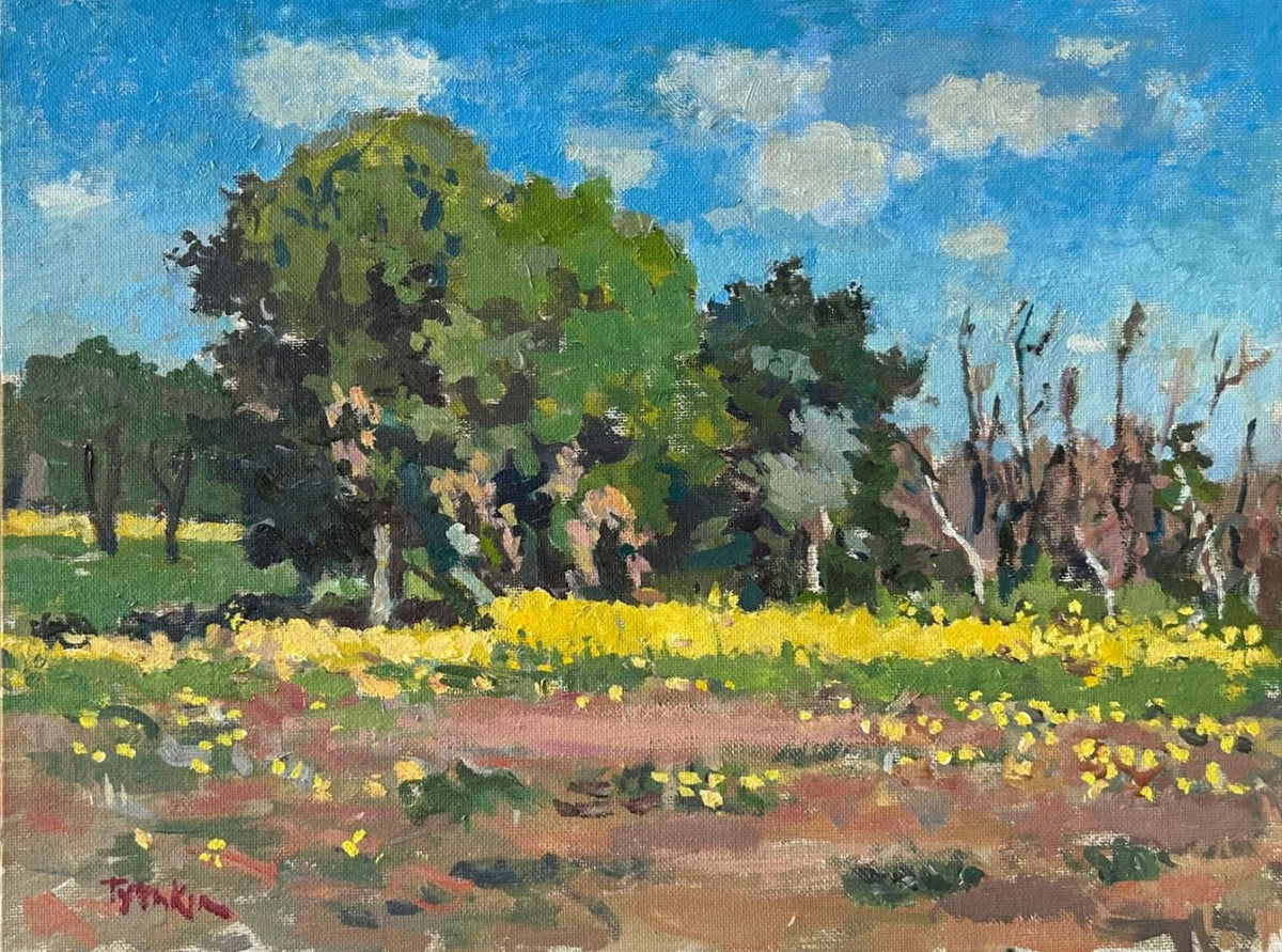 Boris Tyomkin- Original oil on board "Balboa Park. Los Angeles"
