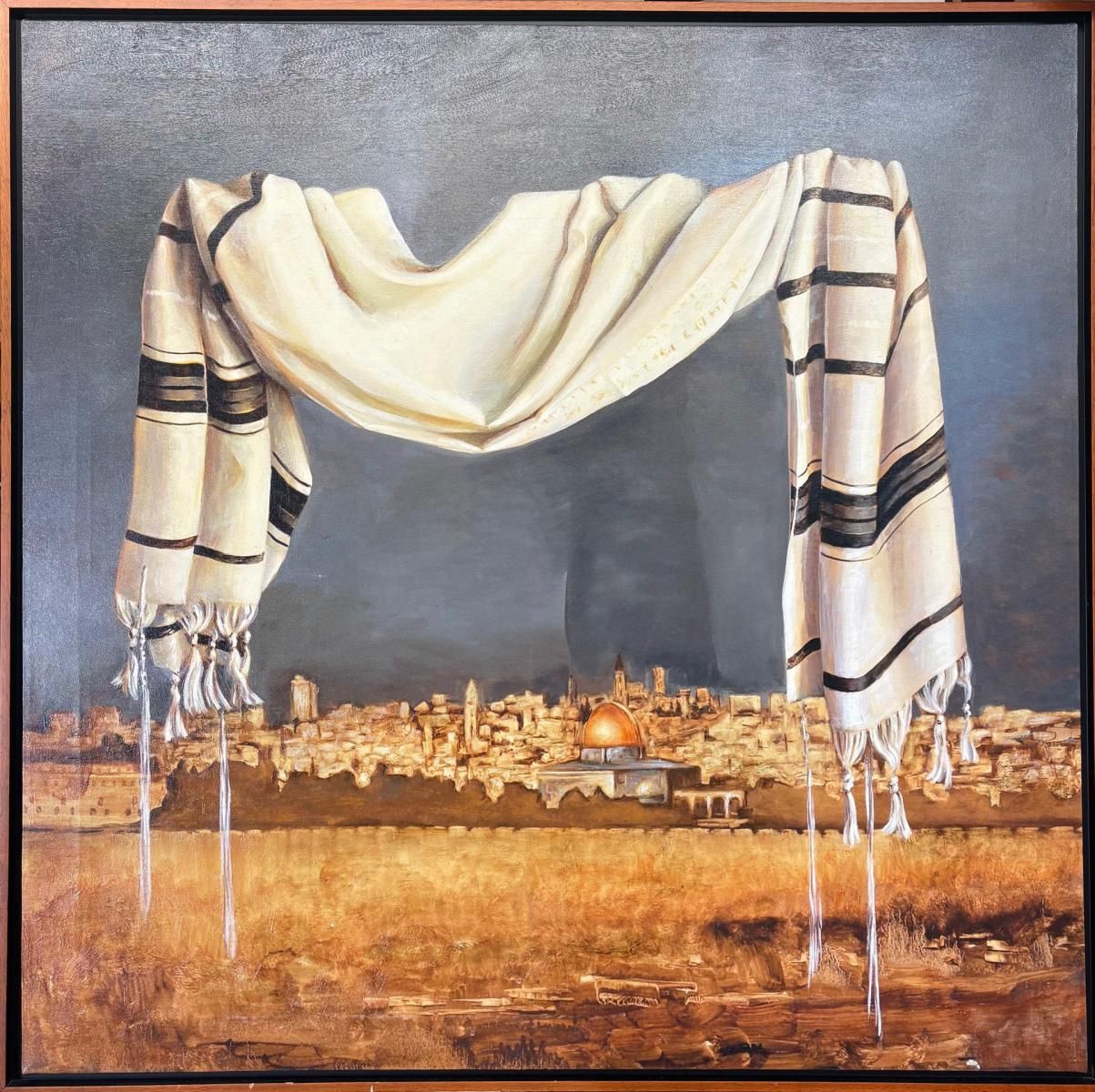 Conchita- Embellished giclee on canvas "Tallit Over Jerusalem"