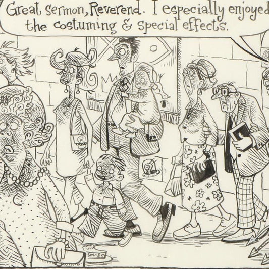 Bizarro, "Holy Special Effects" is a Framed Original Pen & Ink Drawing by Dan Piraro, Hand Signed with Letter of Authenticity.