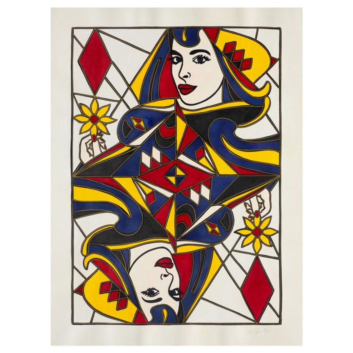 Alex Echo, "Queen Of Diamonds" Hand Signed Original Painting with Letter of Authenticity.