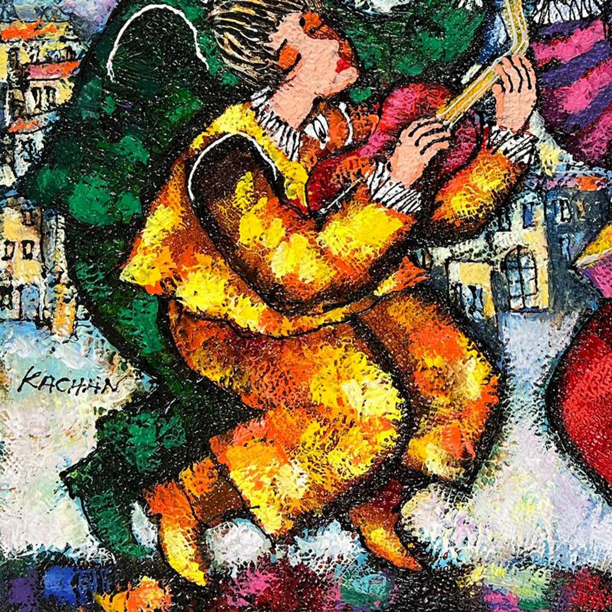 Michael Kachan Hand Signed Original Painting on Canvas with Letter of Authenticity.