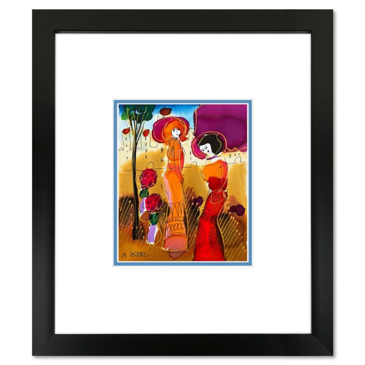 Moshe Leider, Framed Original Mixed Media Watercolor Painting, Hand Signed with Letter of Authenticity.