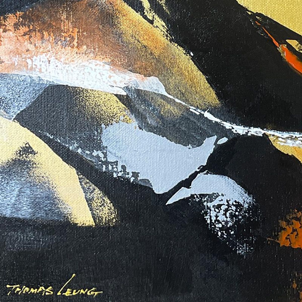 Thomas Leung, "Gold Fusion I" Original Acrylic Painting on Canvas Board, Hand Signed with Letter of Authenticity.