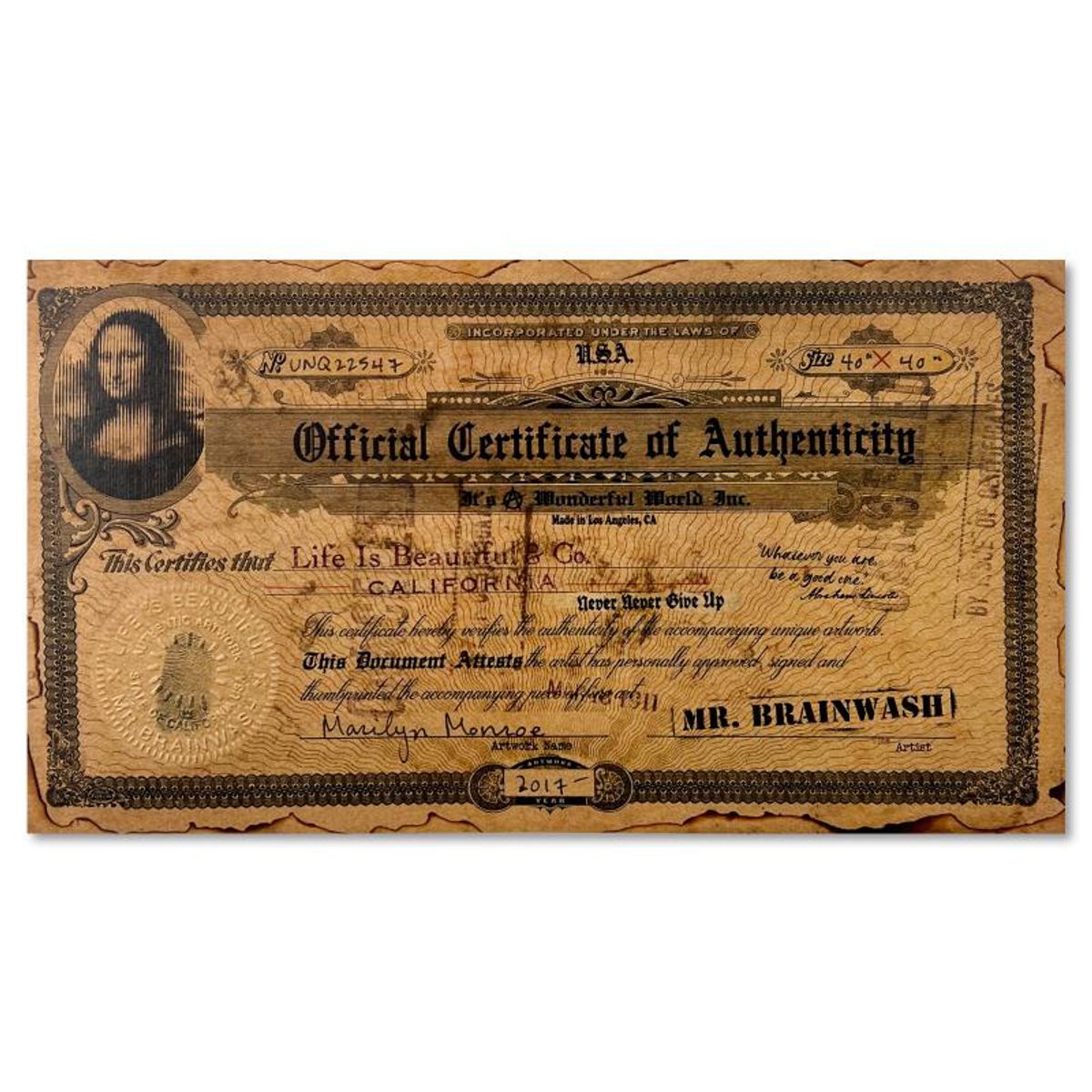 Mr. Brainwash, "Marilyn Monroe" Framed Unique (UNIQ) Mixed Media, Hand Signed with Certificate of Authenticity.