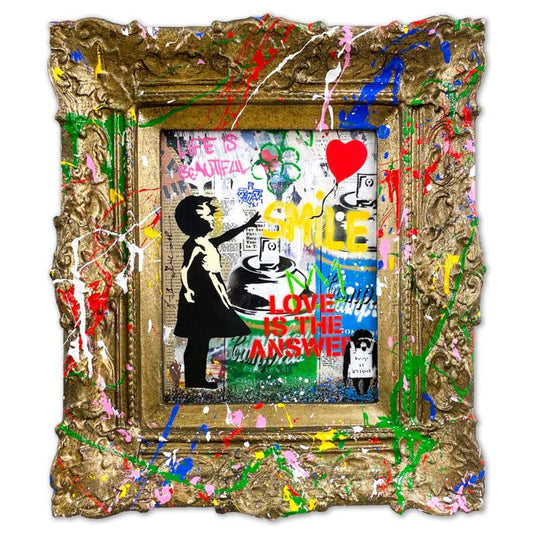Mr Brainwash, "Balloon Girl" Splash Framed Mixed Media Original on Canvas Panel, Hand Signed with Certificate of Authenticity.