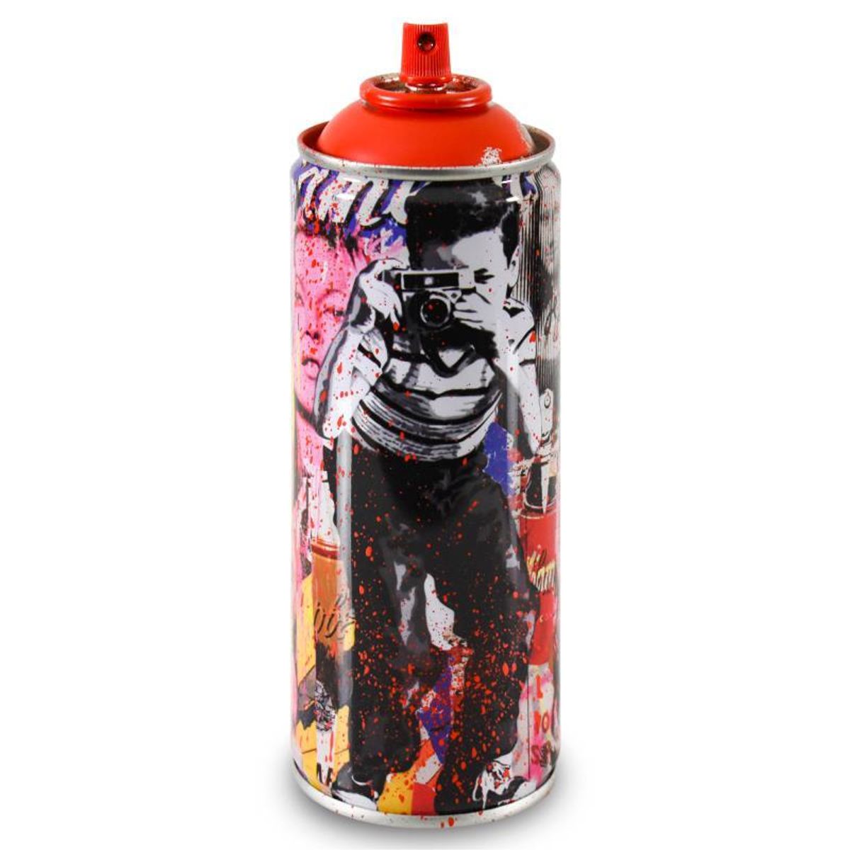 Mr. Brainwash, "Smile - Full (Red)" Limited Edition Hand Painted Spray Can with Plate Signature.