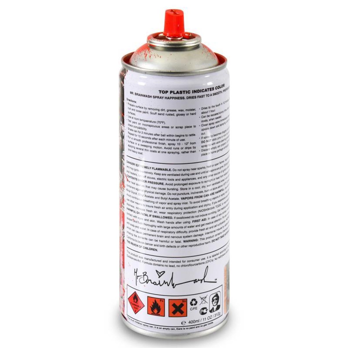 Mr. Brainwash, "Smile - Full (Red)" Limited Edition Hand Painted Spray Can with Plate Signature.
