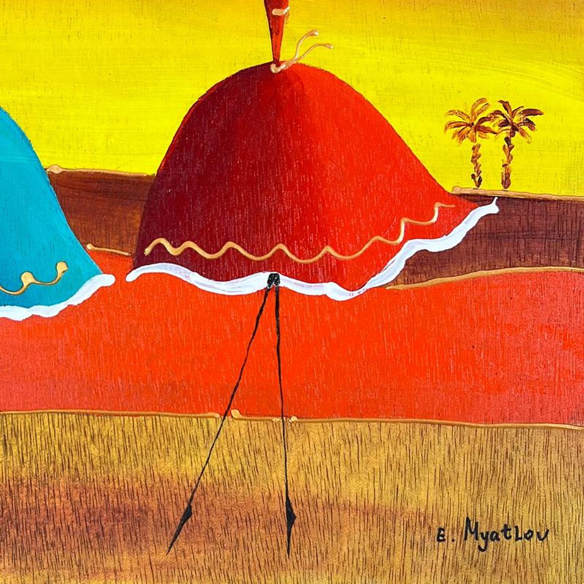 Ester Myatlov Hand Signed Original Painting on Wood Panel with Letter of Authenticity.