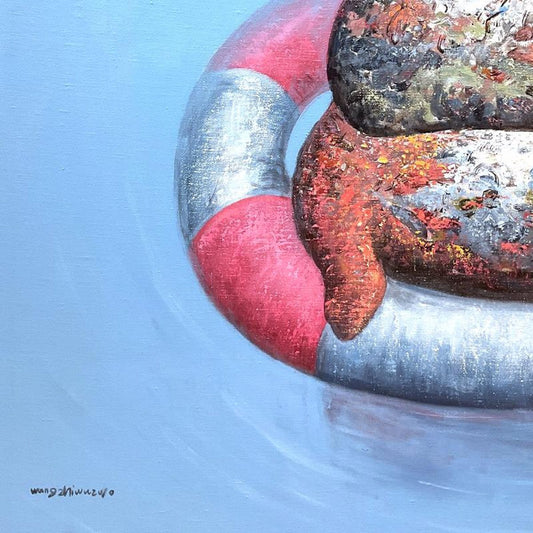 Wang, "Old Friends" Original Mixed Media Painting on Gallery Wrapped Canvas (59" x 43"), Hand Signed with Letter of Authenticity.