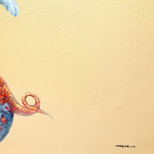 Wang, "Family Tumble" Original Mixed Media Painting on Gallery Wrapped Canvas (55" x 55"), Hand Signed with Letter of Authenticity.